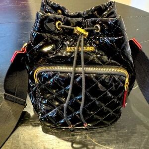 Brand new MZ Wallace patent duffle bag w drawstring and extra chain strap